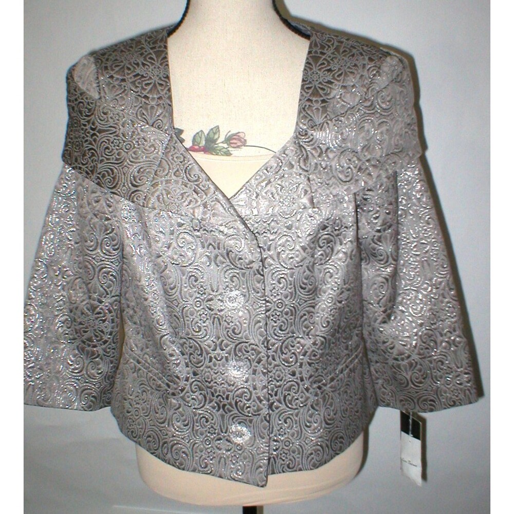 Womens $748 12 Worth New York Jacquard Jacket Blazer Metallic Silver NWT Gray